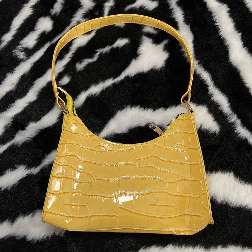 Yellow Croc Embossed Baguette Bag